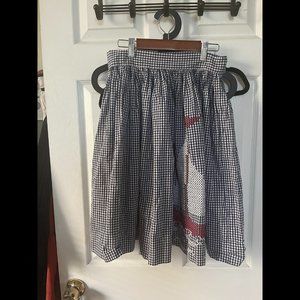 Vintage nautical embroidered navy blue gingham midi skirt Small